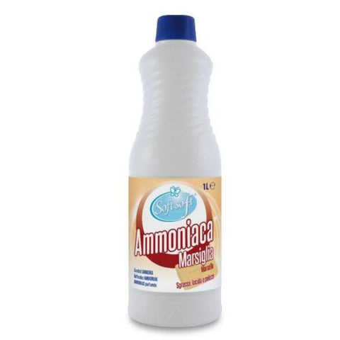 Soft ammoniak ontvetter Marsiglia 1 liter bottle with a blue cap, combining ammonia strength and Marseille soap for effective cleaning.