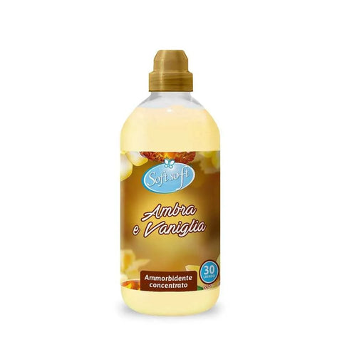 Soft Geconcentreerde Wasverzachter Ambra Vaniglia, 750 ml bottle, 30 washes, amber and vanilla scent.