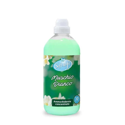Soft Geconcentreerde Wasverzachter White Musk 750ml bottle with green label.