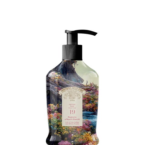 Compagnia delle Indie handzeep nr 19 musk en lelietje-van-dalen, 300ml bottle with floral and musky scent.
