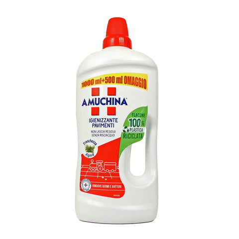 Amuchina hygienische vloerreiniger alpenfris 1.5L bottle, 100% recycled plastic.