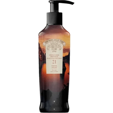 Compagnia delle Indie Orange and Leather Body Cream, 250ml, moisturizing with almond oil and shea butter, vegan and cruelty-free.