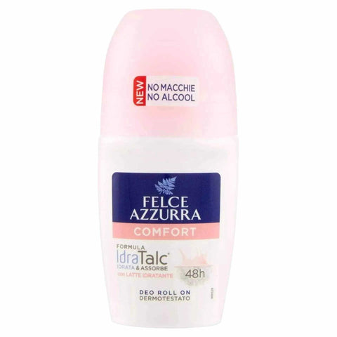 Felce Azzurra deodorant roller comfort 50ml, long-lasting anti-sweat formula, alcohol-free.