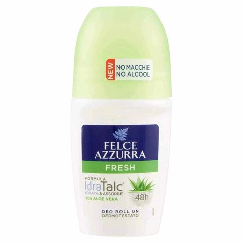 Felce Azzurra deodorant roller fresh 50ml with aloe vera, no alcohol, 48h protection.