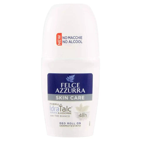Felce Azzurra deodorant roller skin care 50ml, alcohol-free, 48-hour protection, moisturizing formula.