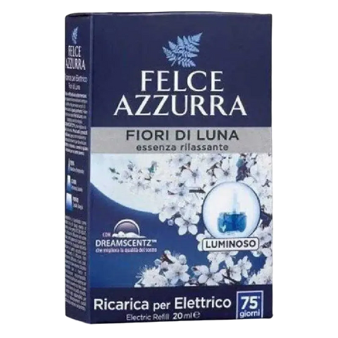 Felce Azzurra elektrische luchtverfrisser navulling moonflowers 20ml verpakking.