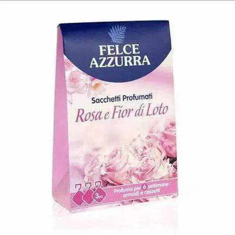 Felce Azzurra geparfumeerde zakjes met rozen- en lotusbloemgeur verpakking.
