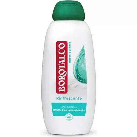Borotalco douchecreme white musk 450ml bottle with fresh scent and moisturizing formula.