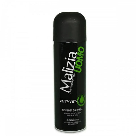 Malizia scheerschuim vetyver 300ml with aloe vera for sensitive skin.