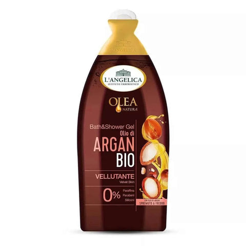L'Angelica bio badcrème met arganolie 450ml, anti-verouderingsformule, zonder parabenen, paraffine of siliconen.