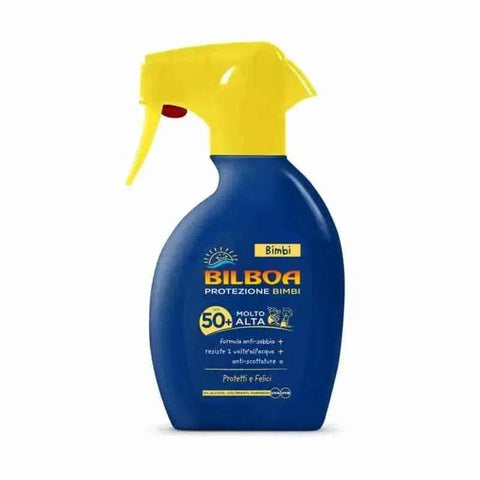 Bilboa hypoallergene zonnespray SPF50+ voor kinderen, 250ml flacon.