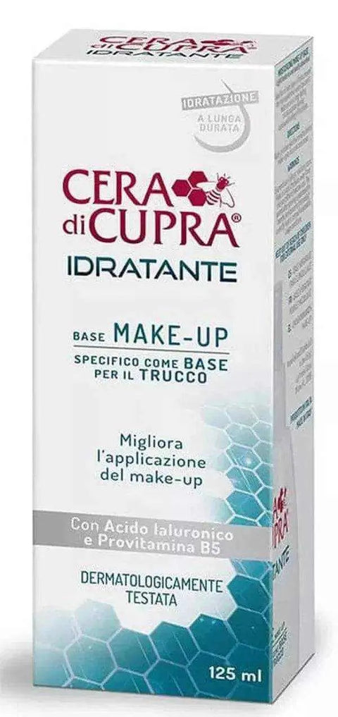 Cera di Cupra idratante make-up base packaging, 125ml, dermatologically tested for hydration and smoothness.