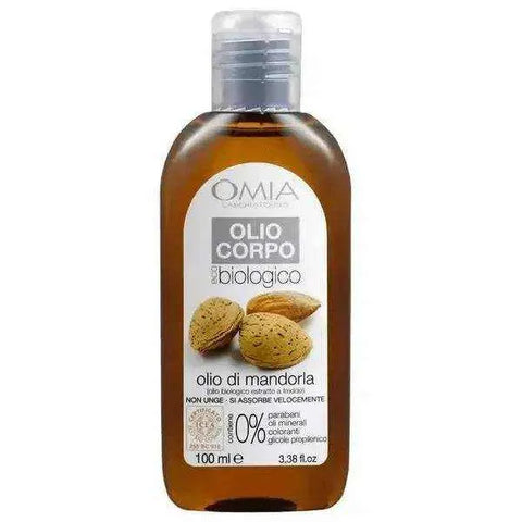 Omia Bio olie voor het lichaam met amandel, 100 ml fles, biologische amandelolie voor hydratatie en striae preventie.