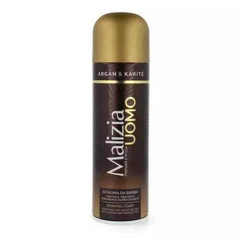 Malizia Uomo scheerschuim met argan en karite 300ml fles.