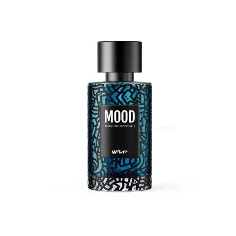 MOOD eau de parfum wild 100ml bottle with dynamic patterned design.