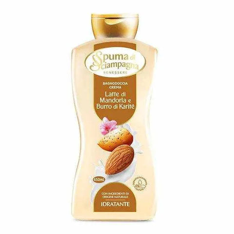 Spuma di Sciampagna hydraterende bad en douchecrème met amandelmelk en sheaboter, 650ml fles.