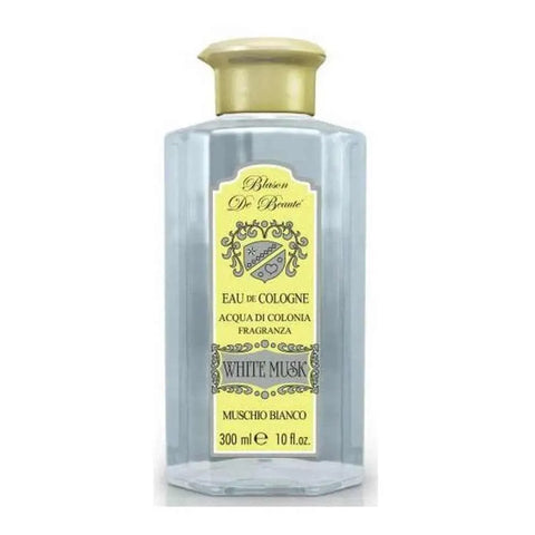 Rudy eau de cologne white musk 300ml bottle with unisex fragrance notes of rosemary, honeysuckle, and sandalwood.
