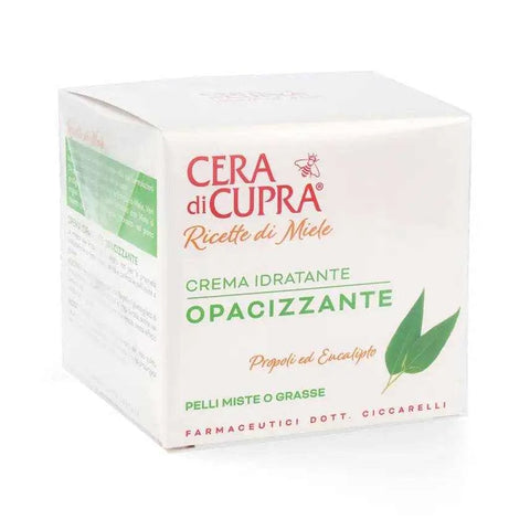 Cera di Cupra hydraterende creme opacizzante met eucalyptus en propolis, 50ml verpakking.
