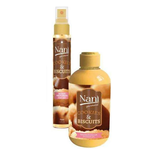 Nani suarez cadeauverpakking bodymist en bad/douche gourmand cookies &Hemelse-geuren.nlNani suarez cadeauverpakking bodymist en baddouche gourmand cookies & biscuits