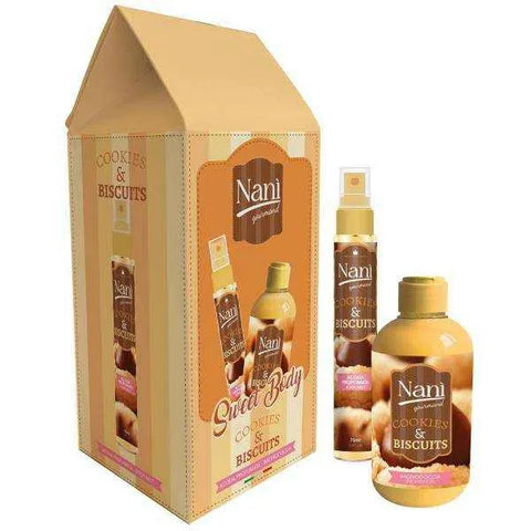 Nani Suarez cadeauverpakking met bodymist en bad-/douchegel, geur van koekjes en biscuits. TikTok-sensatie.