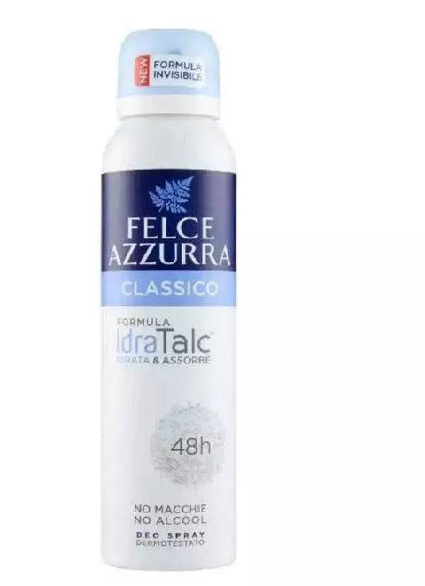 Felce Azzurra deodorant spray classic 150ml bottle with antibacterial essential oils.