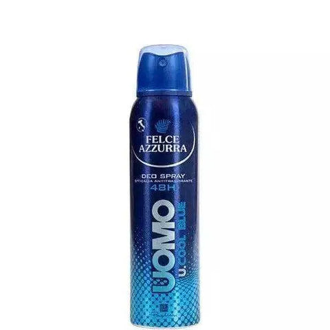 Felce Azzurra deodorant cool blue uomo 150ml spray bottle with 48-hour anti-sweat formula.