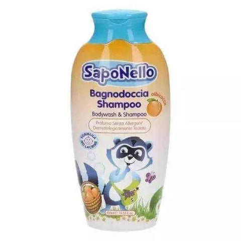 Felce Azzura Saponella Abrikoos Douchegel & Shampoo voor kinderen 400ml bottle, hypoallergenic, paraben-free.