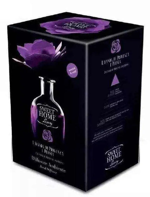 Bloemvormige geurverspreider lavendel en pioenroos 250ml cadeauverpakking.