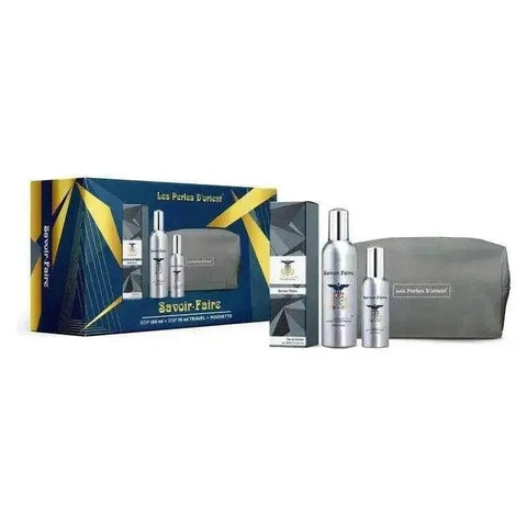 Les perles d'orient Savoir-Faire gift set with eau de parfum 150ml, 75ml travel size, and care pouch.