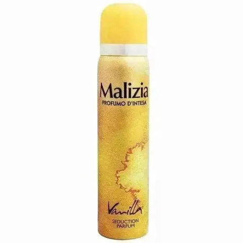 Malizia deodorant vanille spray with romantic vanilla and musk fragrance, 150ml bottle.