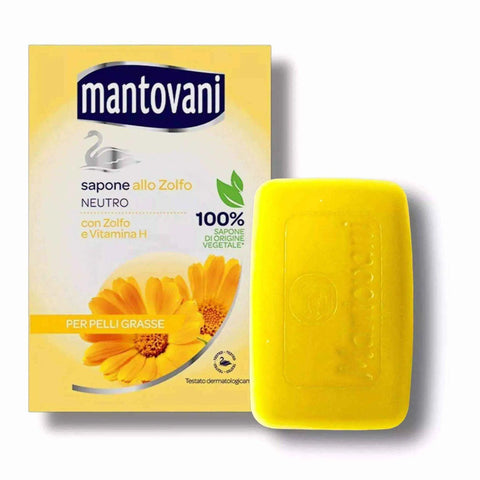 Mantovani zwavelzeep zeepblok voor vette en acnegevoelige huid, 100gr, met vitamine H.
