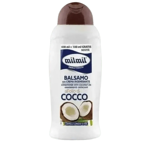 Milmil conditioner kokos intensieve voeding 400ml fles met kokosolie voor gezond en glanzend haar.