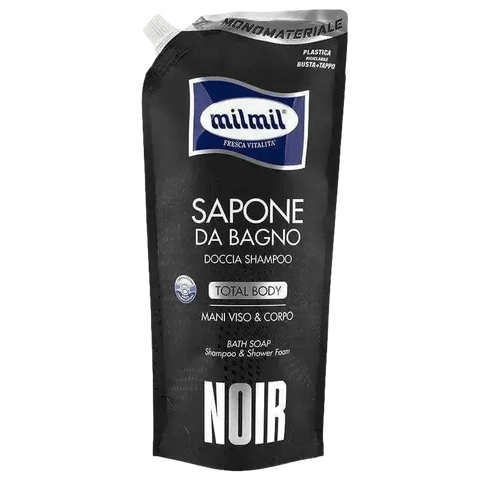 Milmil navulverpakking noir douche en shampoo 650ml, duurzaam en recyclebaar.