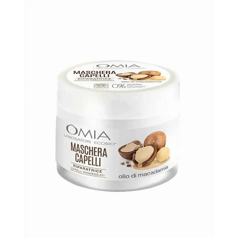 Omia Bio haarmasker met macadamia olie, 250ml, voor gestrest en dof haar.