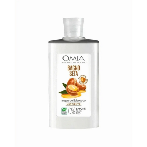 Omia biologische zijde bad en doucheschuim met arganolie fles, 400ml, geschikt voor droge huid, biologisch gecertificeerd, SLES-vrij, veganistisch.