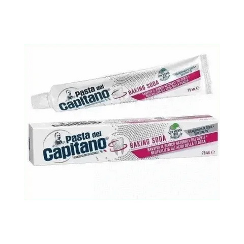Pasta del Capitano baking soda whitening toothpaste 100ml tube and box.