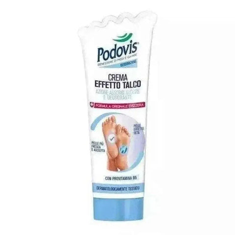 Podovis anti transpiratie creme met talkeffect, 100ml tube, dermatologisch getest.