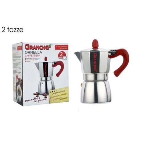 Bib Caffettiera 2 kopjes espressomaker met rode handgreep.