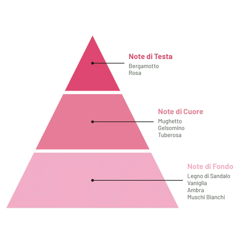 Compagnia delle Indie fragrance pyramid chart with top, middle, and base notes.