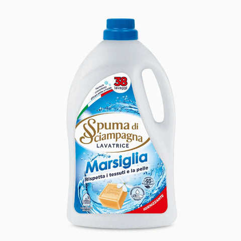 Spuma di sciampagna vloeibaar wasmiddel marsiglia witte en gekleurde was, Hemelse-geuren.nl
