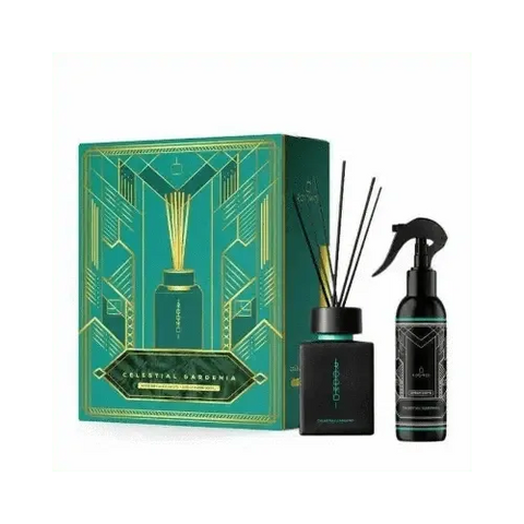 ROOMOI cadeauset celestial gardenia 500ml geurstokjes en 200ml geurspray met bloemige noten.