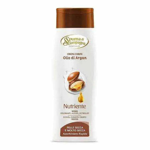 Spuma di sciampagna bodycreme argan 250ml for dry skin, nourishing with argan oil, shea and cocoa butter.