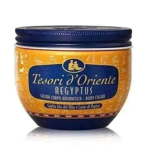 Tesori d'Oriente Aegyptus body cream jar, 300ml, enriched with blue lily and papyrus milk.