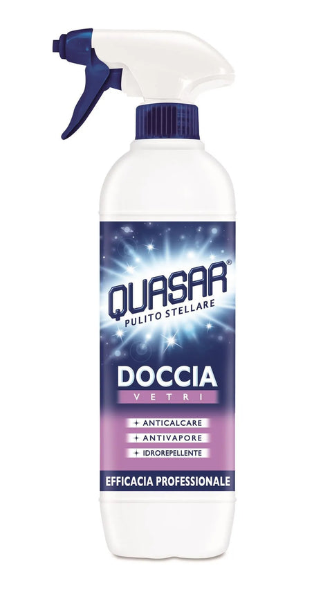 Quasar reiniger voor de douchewanden, spiegels en tegels gaat kalk en vuil tegen sprayfles, Hemelse-geuren.nl