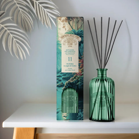 Compagnia delle Indie geurstokjes 1liter nr 11 orchidee en cederhout, Hemelse-geuren.nl