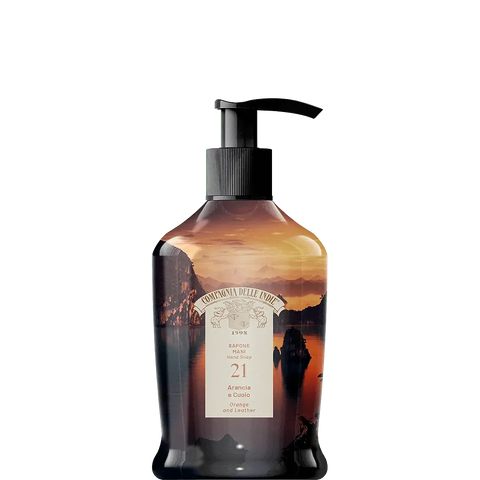 Compagnia delle Indie hand soap nr 21 orange and leather 300ml bottle with aromatic notes.