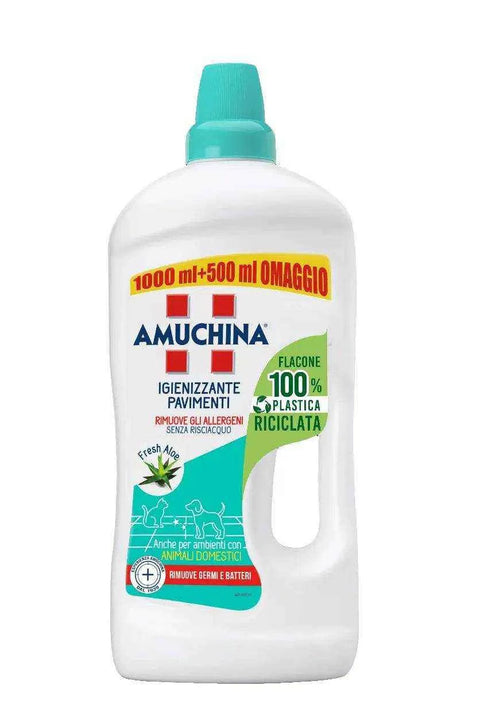 Amuchina hygienische vloerreiniger veilig voor huisdieren Aloë Vera fresh 1.5L fles, 100% gerecycled plastic.