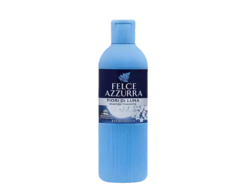 Felce Azzurra bad en douche moonflowers fiori di luna 650ml bottle with relaxing essence design.