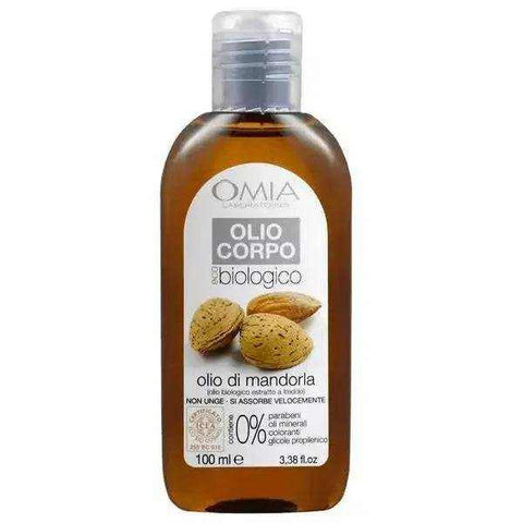 Omia Bio olie voor het lichaam met amandel, 100 ml fles, biologische amandelolie voor hydratatie en striae preventie.