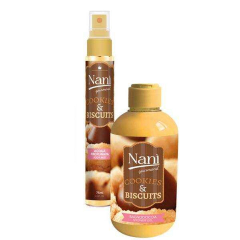 Nani suarez cadeauverpakking bodymist en bad/douche gourmand cookies &Hemelse-geuren.nlNani suarez cadeauverpakking bodymist en baddouche gourmand cookies & biscuits